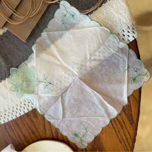 Embroidered Handkerchief with Green Floral Design